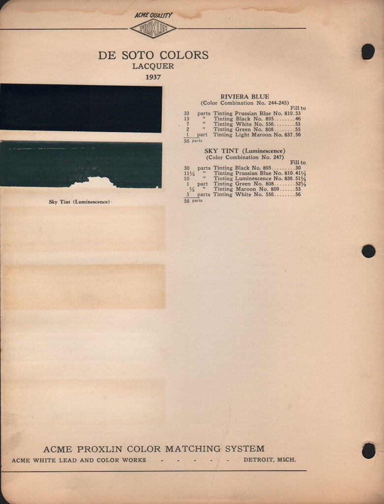 1937 DeSoto Paint Charts Acme 2
